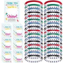 Quelay 24 Sets Housekeeping Appreciation Week Gifts Housekeeper Bracelets with Cards Bulk 2025 Colorful Polymer Clay Beaded Bracelets Thank You Staff Party Favors (Housekeeping,Dark Color)