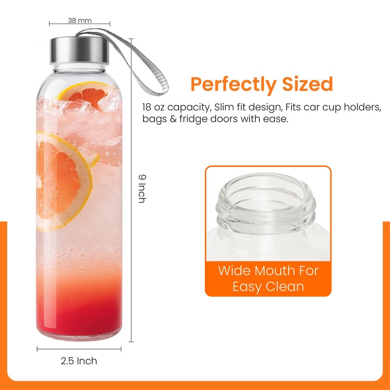 Epica glass bottles with lids – 18oz glass water bottles,