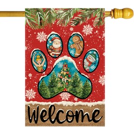 ZAEW Welcome Christmas Dog The Nutcracker Santa Gingerbread Man Snowmans Trees Winter House Flag large 28X40 Inch Big Vertical Double Sided Yard Outdoor Outside Holiday Decoration