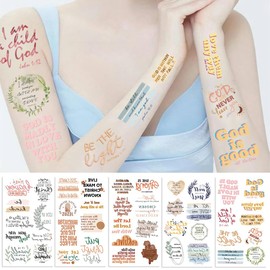 10 Sheets Christian Temporary Tattoos (70+PCS) For Adults Inspirational Bible Verse Quotes Suitable Tattoos Stickers For Believers As Well As Women And Men
