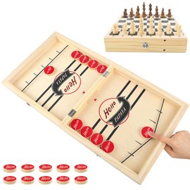 2 in 1 Chess Board or Fast Sling Puck Game,Wooden Hockey Game, Foosball Table Winner Game,Desktop Battle Slingshot Game,Parent-Child Interaction Family Games Toys