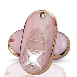 KULCSOK Key Fob Cover for Mercedes C Class S Class GLC EQS EQE 300 350 450 500 560 580 2020-2024 Case Gifts Holder TPU Protector 3 Buttons D Pink