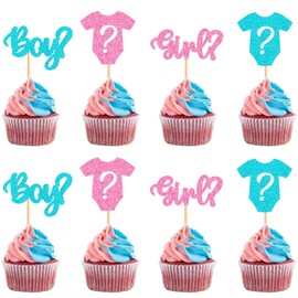 24Pcs Boy or Girl Cupcake Toppers Pink Blue Clothes Onesie Cupcake Picks for Gender Reveal Pink or Blue Party Boy or Girl Gender Reveal Newborn Baby Birthday Cupcake Decorations
