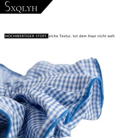 SXQLYH Checked Fabric Hair Scrunchie, Soft Comfortable Large Hair Scrunchie, Elastic Band, 20 cm, Scrunchies, Ponytail Holder, Hair Bobble for Women, Thick Long Hair (Blue)