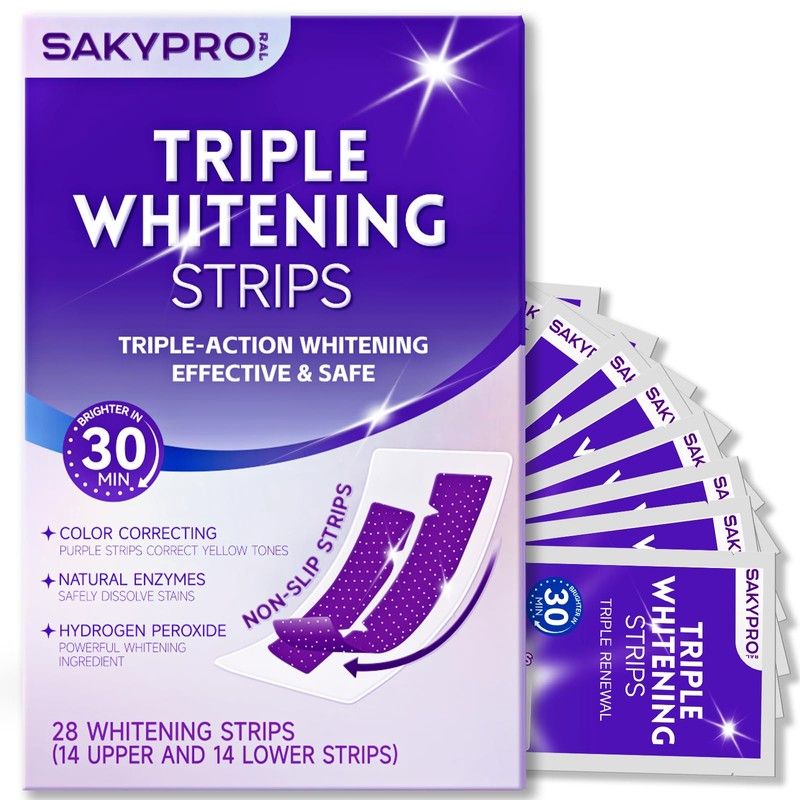 SAKYPRORAL Purple Whitening Strips, 90-Day Long-Lasting Results, Enamel Safe &