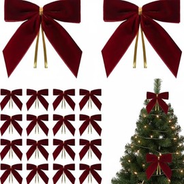 Yinkin 50 Pcs Christmas Velvet Ribbon Bow Bulk 5.5'' Small Pre-Tied Gift Bows Xmas Rustic Wreath Ribbon for Christmas Tree Garland Gift Wrapping Outdoor Indoor Home (Wine Red)