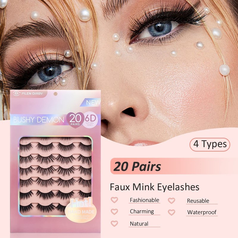 Mlen Diary False Eyelashes 20 Pairs Faux Mink Eye Lashes