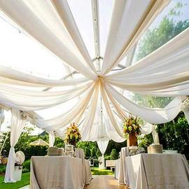 AK TRADING CO. 120" Wide (10Ft Wide) IFR Voile Ceiling Drapes Sheer Curtain Panels with 4" Pocket for Wedding Venues, Banquet Halls, Corporate Events & Photobooth - White, 10 ft x 50 ft