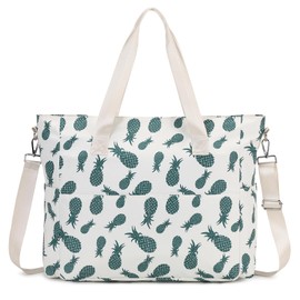 PIG PIG GIRL Beach Bags for Women, Waterproof Sandproof Swim Pool Bag with Dry Wet Seperated Pocket Lightweight Travel Tote Bag for Girls with Utility Slots, Pineapple