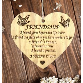 Pet-Jos Gift for Friend Holzschild Geschenk für sie Geschenk für Ihn Friendship Holzschild Herz Schild Dekoschild 10 x 10 cm Spruch Geschenk Holz Geschenk für Freunde
