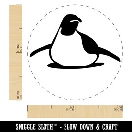 Cute Emperor Penguin Laying or Sliding on Belly Self-Inking Rubber Stamp Ink Stamper for Stamping Crafting Planners - 1/2 Inch Mini - Blue Ink