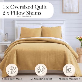 Southshore Fine Living, Inc. King Quilt Bedding Set, Soft, Lightweight Quilt, King Size Coverlet, Stain & Pet Hair Resistant Bedding, Standard or California Size with 2 Pillow Shams, Gold