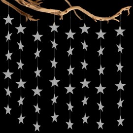 DazzJoy Pack of 6 4 m Star Garland, Silver, Hanging Paper Star Garland Decorations, Garland Stars Decoration Paper Garland, Stars for Hanging Garlands for Christmas, New Year, Birthday, Wedding