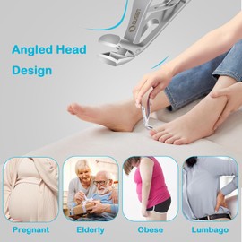 Toenail Clippers for Thick Nails, Angled Head Toe Nail Clippers for Men & Women, Wide Jaw Fingernail Clippers with Catcher, Ingrown Toe Nail Cutter with Slanted Curved Blade Nail Trimmer for Seniors