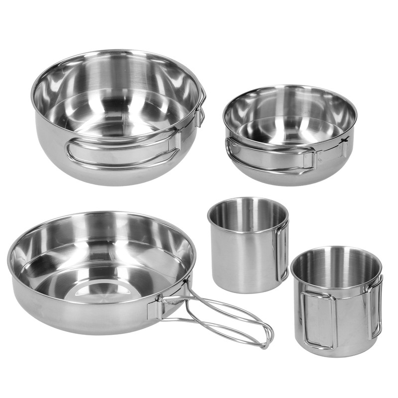 Outdoor Stainless Steel Cookware Set 5‑Piece Camping Portable Cooking Pots
