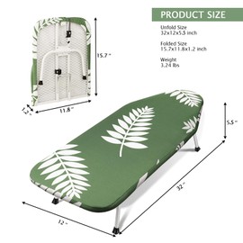 SheeChung Tabletop Ironing Board 12"x32",Small Ironing Boards with Heat Resistant Cover Pad,Portable Tabletop Ironing Board with Non-Slip Feet,Mini Folding Iron Board for Household Laundry Room Green