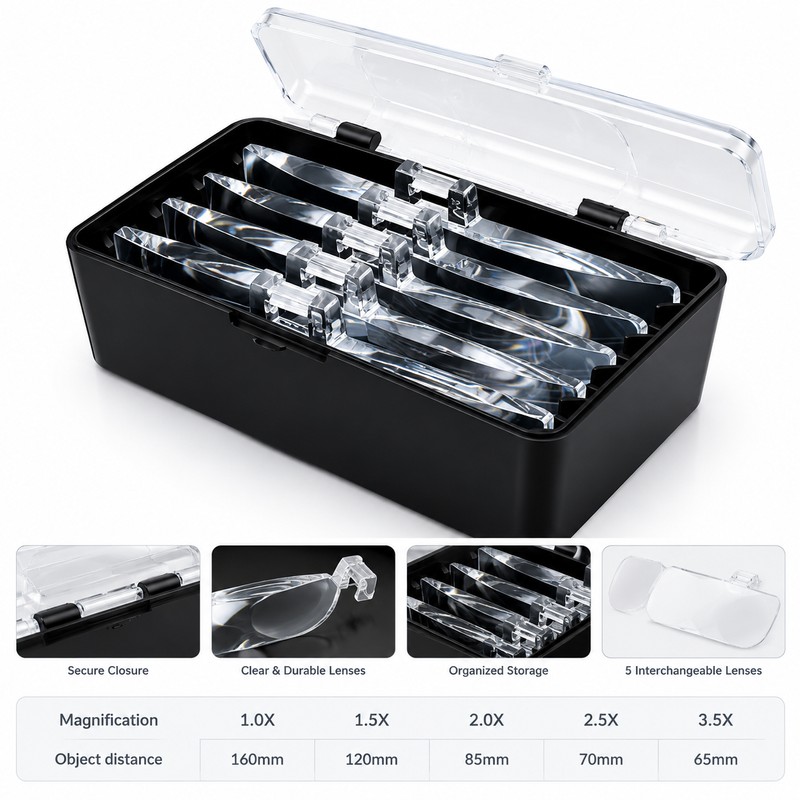 LED Head Magnifier with 5 Interchangeable Lenses for Jewelry Repair