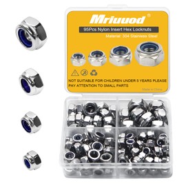 M8 M6 M5 M4 Locknuts Assortment Kit 95PCS Metric M4x0.7mm M5x0.8mm M6x1.0mm M8x1.25mm 304 Stainless Steel Self-Locking Nylon Insert Right Hand