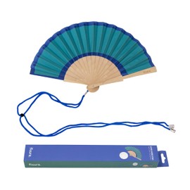 Fisura – Original Fan with Green and Blue colors. Modern, Colorful Wooden Handheld Fan. Includes Hanging Strap. Dimensions: 34.5 cm x 22.9 cm