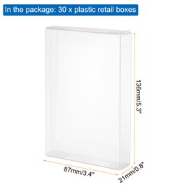 MECCANIXITY Plastic Retail Boxes 3.4"x0.8"x5.3" (87x21x136 mm) Gift Box with Protecting Film for Candy, Cookies, Christmas, Wedding, Party Wrapping Clear Pack of 30
