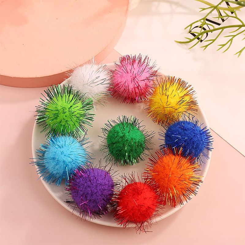 100 bolas pequeñas brillantes, pompones de oropel pompones con purpurina
