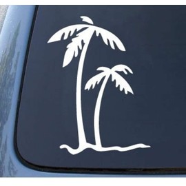 Palm Trees - Tropical Beach - Car, Truck, Notebook, Vinyl Decal Sticker | Vinyl Color: White | 6" X 4.5" | SGD000201