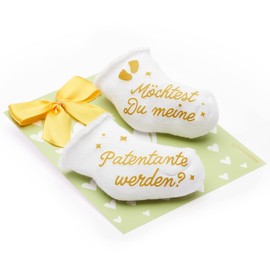 goldprintz I Want to Be My Godmother I Announce Pregnancy I Gold Printed Baby Socks with Heart Postcard I We Get a Baby Announcement I Pregnancy I Baby News