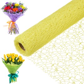 M METERXITY 1-Rolle Jacquard-Netzblumenverpackungspapier, 180 Zoll x 19,7 Zoll Blumenstraußverpackungspapier für die Verpackung von frischen Blumen/Hochzeit/Valentinstag [Gelb]