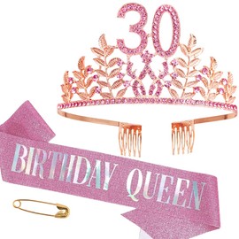 Birthday Sash and Tiara Girls Crown Women's Tiara Gifts Crown Birthday Queen Sash Crystal Rhinestone Headband Decoration for Women Birthday Party Supplies, Rhinestone, Rhinestone