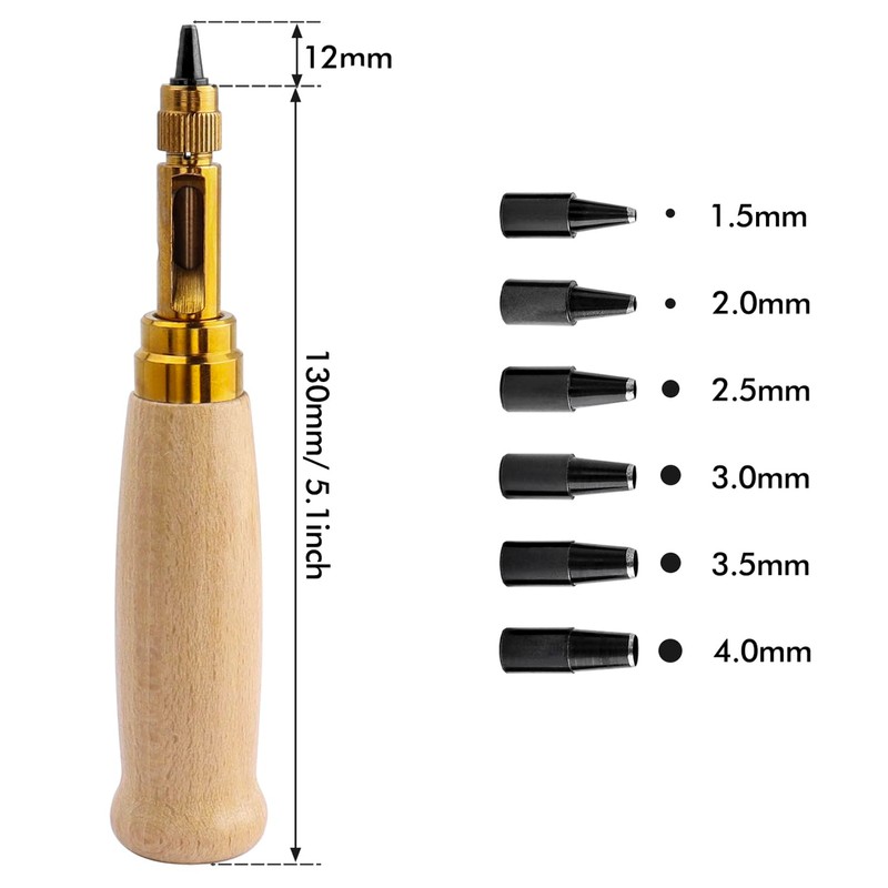 Bestgle Adjustable Leather Hole Punch Tool, Automatic Wood Handle Screw