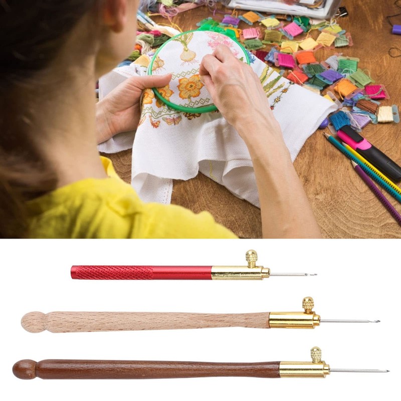 Crochet Hook, 3-Piece Embroidery Crochet Hooks with 9 Needles, Wooden