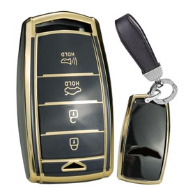 TECART Key Case Fit for Genesis G70 G80 Soft TPU Key Fob Cover Keychain Key Shell Box Accessories Protector 4 Button Black