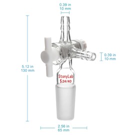 StonyLab Vacuum Glass 3-Way Flow Control Adapter, Borosilicate Glass Adapter with Standard 24/40 Taper Joint and PTFE Stopcock for Laboratory
