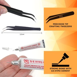 GS Hypo Cement Glue 3-Pack (9ml) with Precision Tweezers for Jewelry Making, Bead Stringing, Crafts, Watch Repair, and Model Building – Fine Tip Adhesive for Precise Application