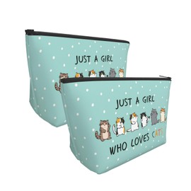 YOULEEJOY cute cats kawaii polka dot light green Trapezoid portable makeup storage bag women's toiletry bag travel storage suitable for women holiday gifts