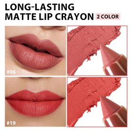 BINGBRUSH Matte Lip Crayon Set – Longwear, Waterproof, Velvet Finish, Built-in Sharpener, Smooth Lip Liner & Gloss (06#+19#, 2 Count (Pack of 1))