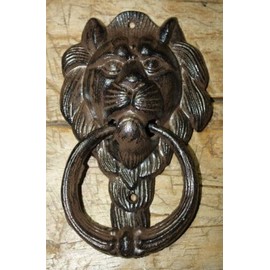 Large Cast Iron Antique Style Rustic Lion Head Door Knocker Brown Finish