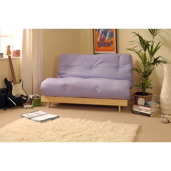 Comfy Living 4ft6 (135cm) Double Wooden Futon with LILAC Mattress