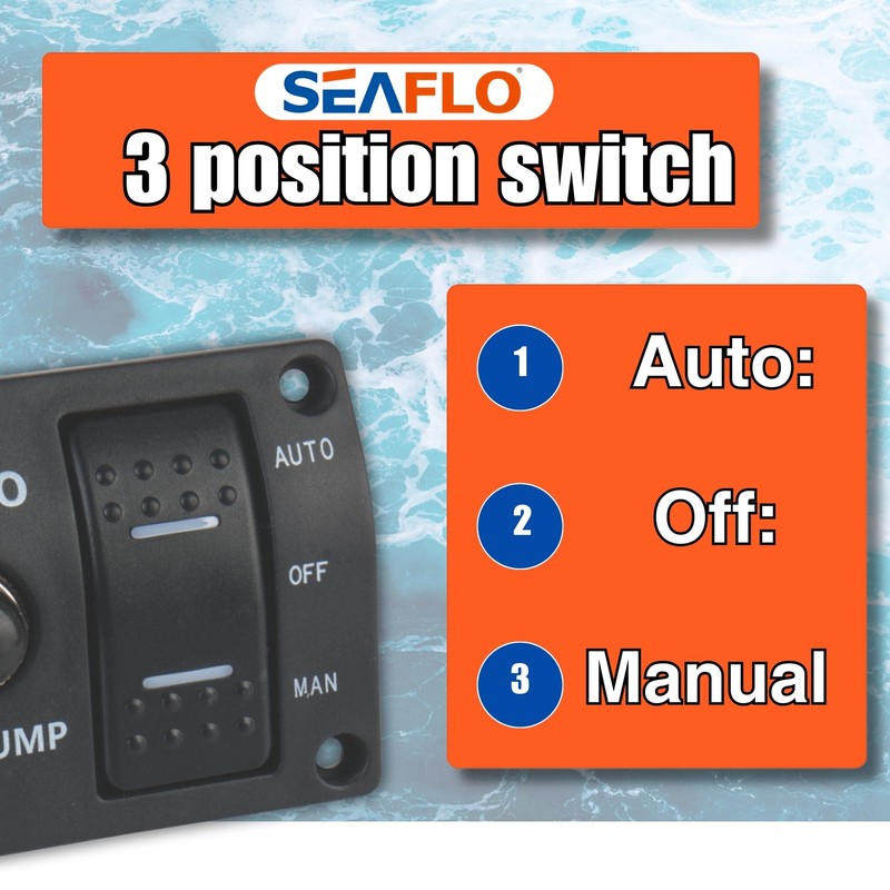 SEAFLO 3-Way Bilge Pump Switch Panel (Automatic-Off-Manual) 12v 24v w/Built-In