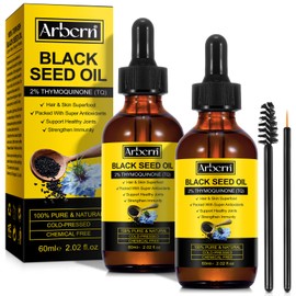 A r b c r n 2 Pack Black Seed Oil Organic Cold Pressed,100% Pure & Natural Liquid Black Seed Oil Cold Pressed Glass Bottle 60ML for Skin Cares, Nourishes and Hydrates Hair