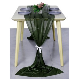 MDS 25 Pack 10ft Chiffon Table Runner 29 x 120 Inches Sheer Wedding Runner Romantic Rustic Table Runner for Wedding Decorations, Birthday Parties, Bridal Shower Party Arch Decor - Olive Green