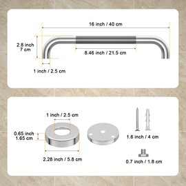 16 Inch Anti Slip Shower Grab Bar, YuanDe Chrome Finish Stainless Steel Bath Grab Bar, Knurled Bathroom Safety Rail, Shower Handrail Support, Handicap Elderly Injury Senior Balance Assist Handles