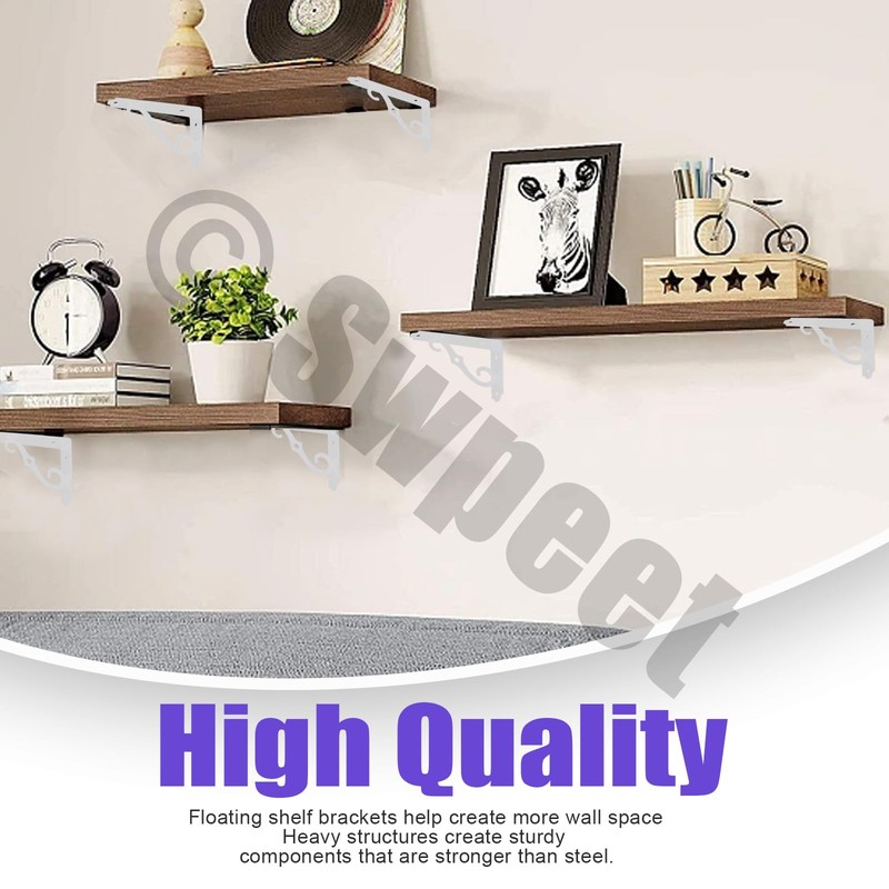 Swpeet 2Pcs 8'' Decorative Shelf Brackets, Heavy Duty Rustic Iron