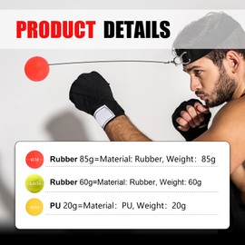 JUNUNDJING Boxing Reflex Ball, Reflex Ball, Boxing Training Ball, Various Boxing Balls with Headband, 3 Balls