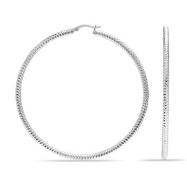 LeCalla 925 Sterling Silver Extra Large Hoop Earrings for Women Diamond-Cut Classic Italian Design Earring Hoops for Women 70MM