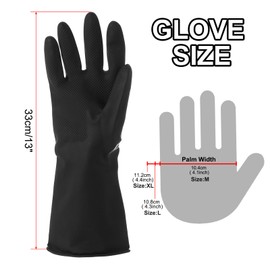sourcing map Chemical Resistant Gloves, Latex Industrial Gloves Anti-Slip Protective Safety Work Glove for Cleaning Dish Washing Resist Acid Alkali, Large, Black, Pair of 2