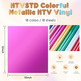 HTVSTD Metallic Heat Transfer Vinyl-18pcs 12 * 10in Solid Color Soft Metallic Iron on Vinyl HTV Vinyl for T Shirts & All Cutter Machines Easy to Cut