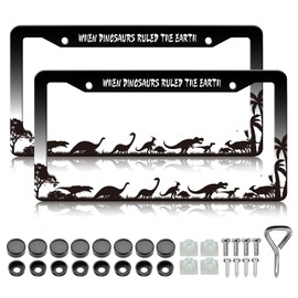 HCSS 2PCS When Dinosaurs Ruled The Earth License Plate Frames, Personalise Aluminum Metal License Plate Holder Covers, Rust-Proof Waterproof Car Decorative Tag Frames for Standard US 12x6 Inch
