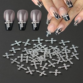 WOKOTO 40pcs Luxury Cross Nail Charms for Nail Art, 3D Clear Diamond Cross for Nails Jewelry Flat Back Crystal Rhinestones Nail Cross Charms for Nails, Crystal Cross Nail Art Charms Jewels 3D Charms