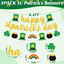 3 PCS Saint Patricks Day Decorations, 8.2 FT St Patricks Day Garland, Cardboard St Patricks Day Banner, Adjustable St Patrick's Day Garland Clover Rainbow Money Bank St Patricks Garland for Parade
